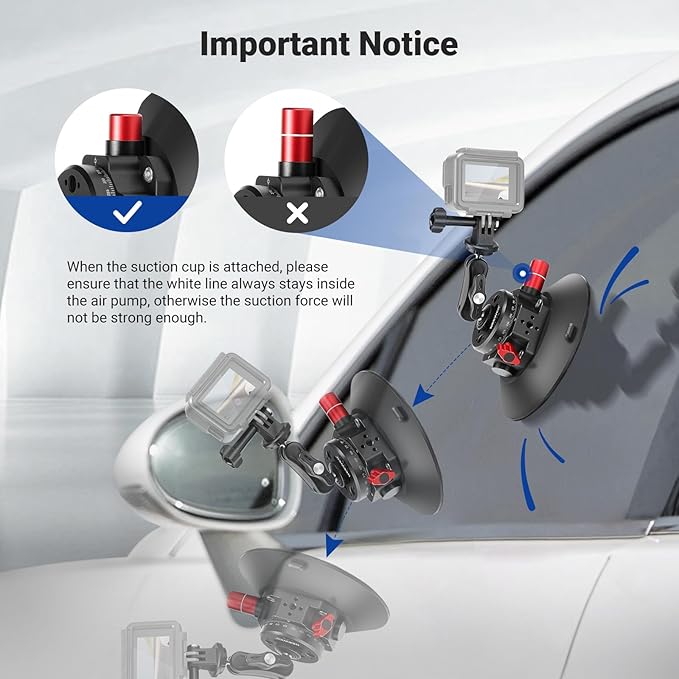 NEEWER 6" Suction Cup Camera Mount with Ball Head Magic Arm, 2 Pack Metal Car Mount for Camera/Action Camera/Phone, Air Pump Vacuum on Car or Window Glass with 1/4" 3/8" ARRI Mounting Holes, CA013
