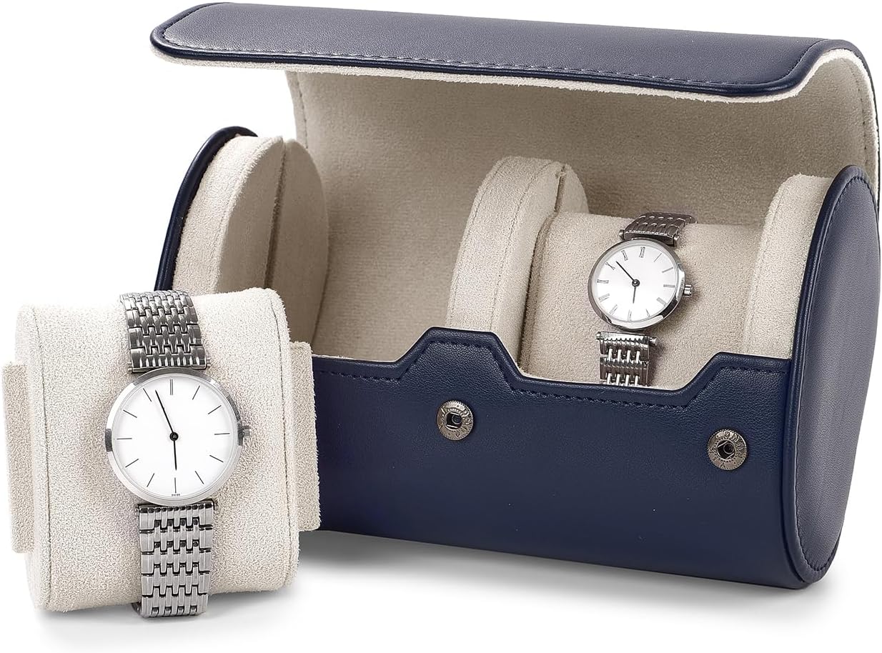 Oirlv PU Leather Watch Box for Mens Watch Organizer Case Jewelry Gift Box for Birthday Fathers Day Anniversary(2 slots, Royal Blue)