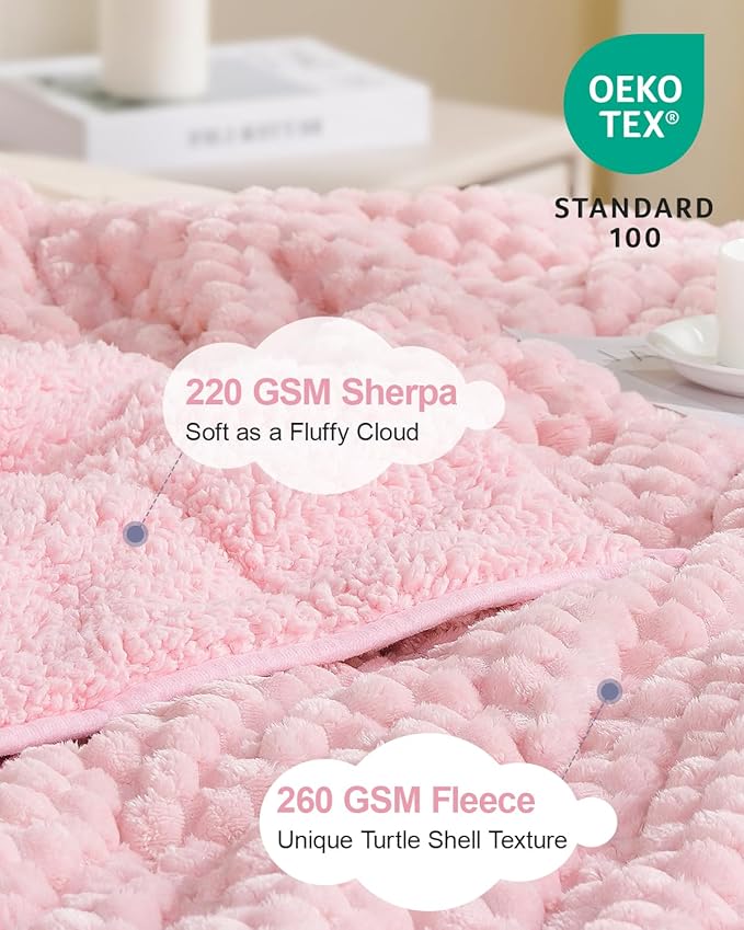 Super Soft Luxury Fleece Sherpa Weighted Blanket for Teens, 7lbs Small Weighted Lap Blanket for Adult, Turtle Shell Cozy Warm Throw for Winter, Compact Heavy Blanket for Sleep & Travel, Pink, 41"x60"