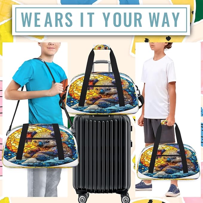 Travel Duffle Bag for travel duffle bag sports Girls Boys Kids Koala Stained Glass Lightweight Overnight Sleepover Weekender Bags Small Dance Gym Sport Bag Teens Carry-On Size Workout Bag