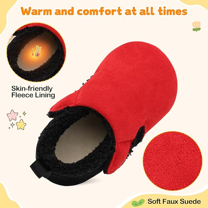 JOINFREE Toddler Slippers Boys Girls Adjustable House Shoes Barefoot Sock Shoes with Rubber Sole Baby Comfort Warm Indoor Outdoor Walking Shoe