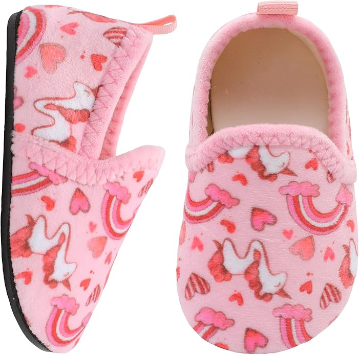 XIHALOOK Toddler Boys Girls House Slippers with Microfleece Lining Cozy Household Shoes Non-slip for Kids