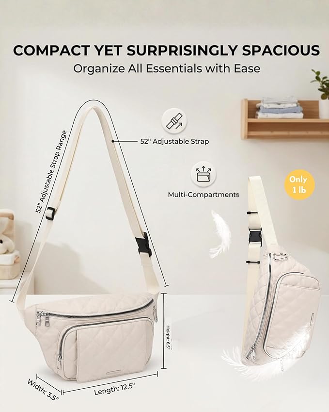 MYHOZEE Small Diaper Bag Fanny Pack - Baby Bag with Waterproof Changing Pad and Wipes Dispenser Quilted Nylon Crossbody Bags for Mom Baby Compact Diaper Purse Cross Body Purses