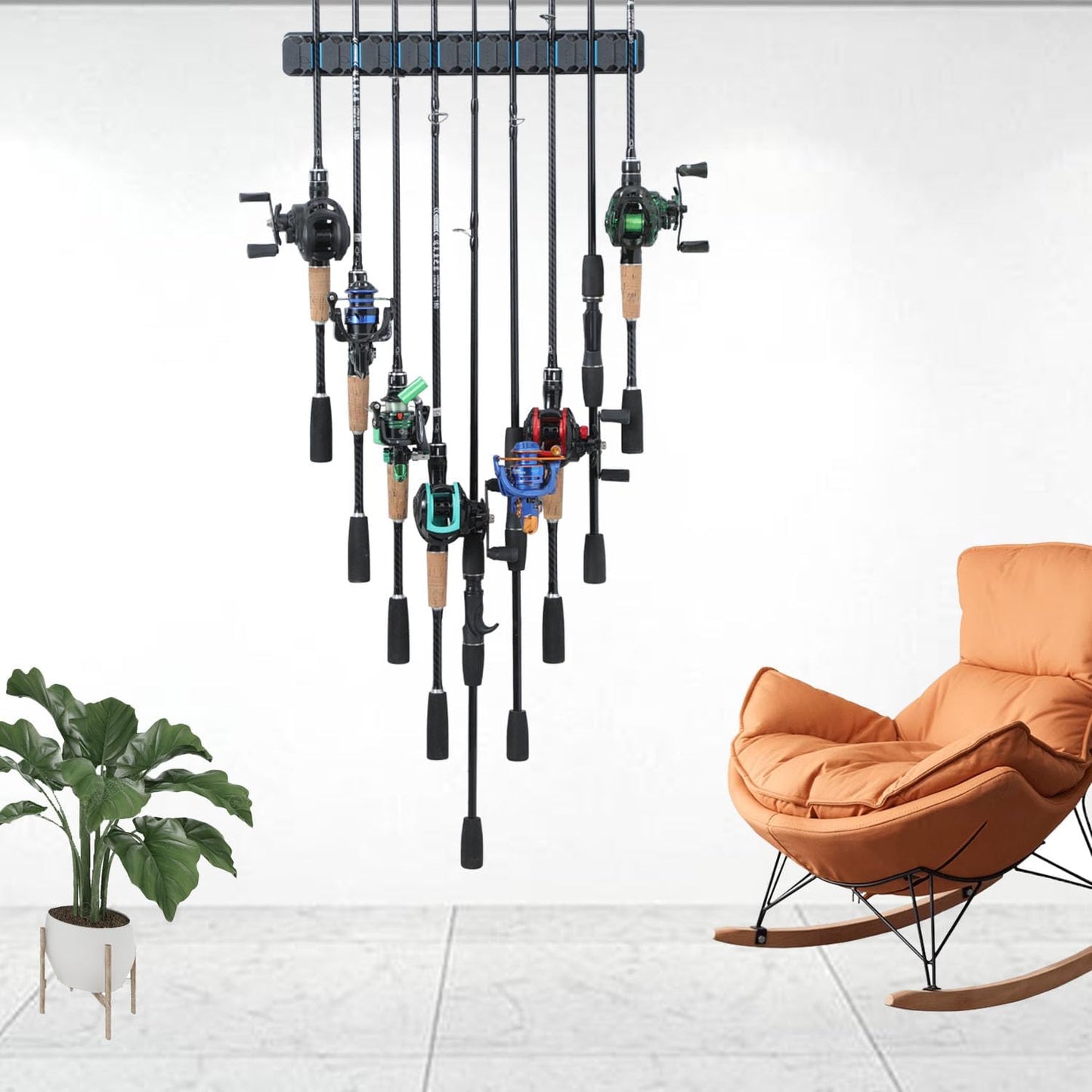 Fishing Rod Holder,Wall-Mounted Fishing Rod Rack Vertical Fishing Pole Holder Holds Up to 18 Rods or Combos,Fishing Rod Rack for Garage Organization System &Fits Most Rods