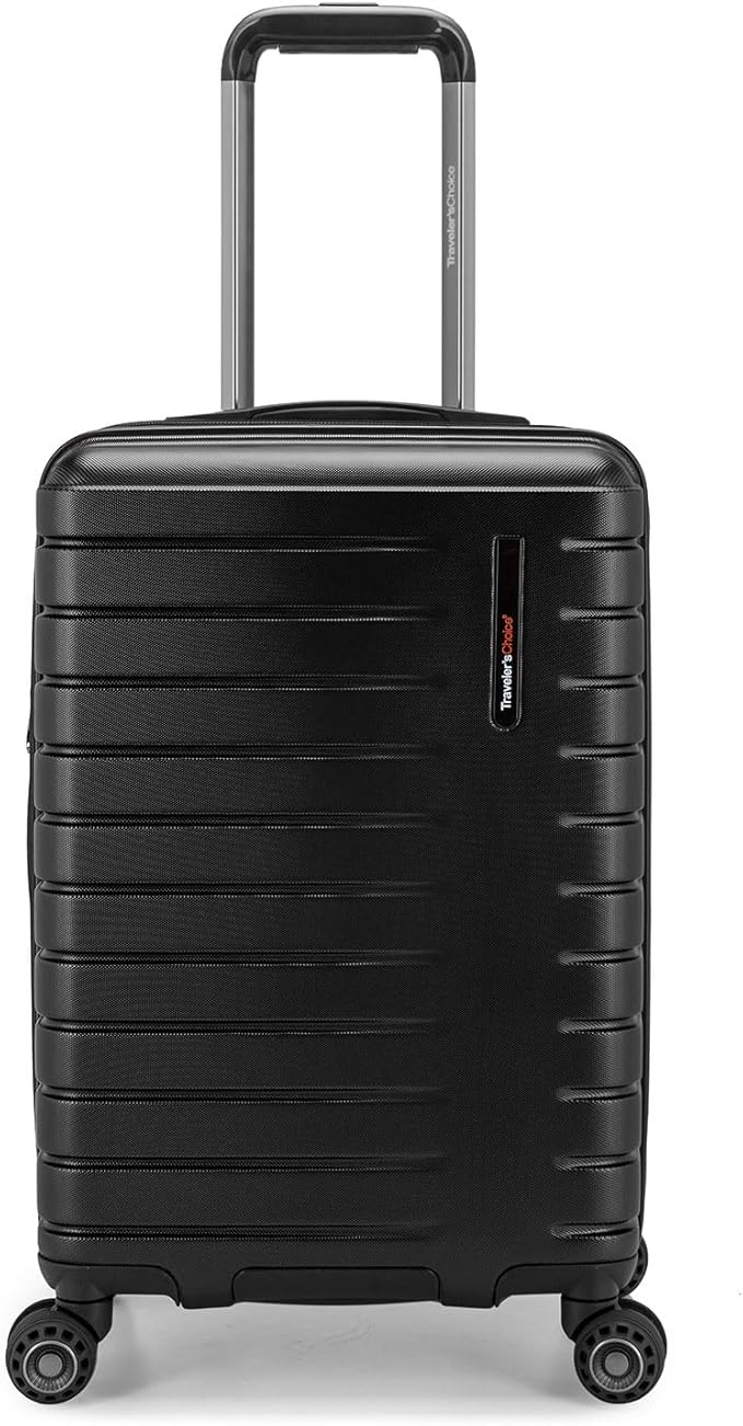 Traveler's Choice Archer Polycarbonate Hardside Spinner Luggage Set, Tie Down Straps, Black, Carry-On 21-Inch