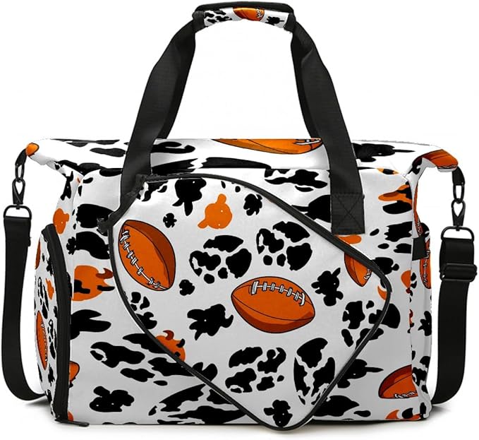 Dynamic Football Black Gym Bag for Women & Tennis Bag, Large Sports Duffel Bag Waterproof with Ventilated Shoe Compartment & Front Racket Sleeve, Lightweight Travel Weekender Overnight Bag