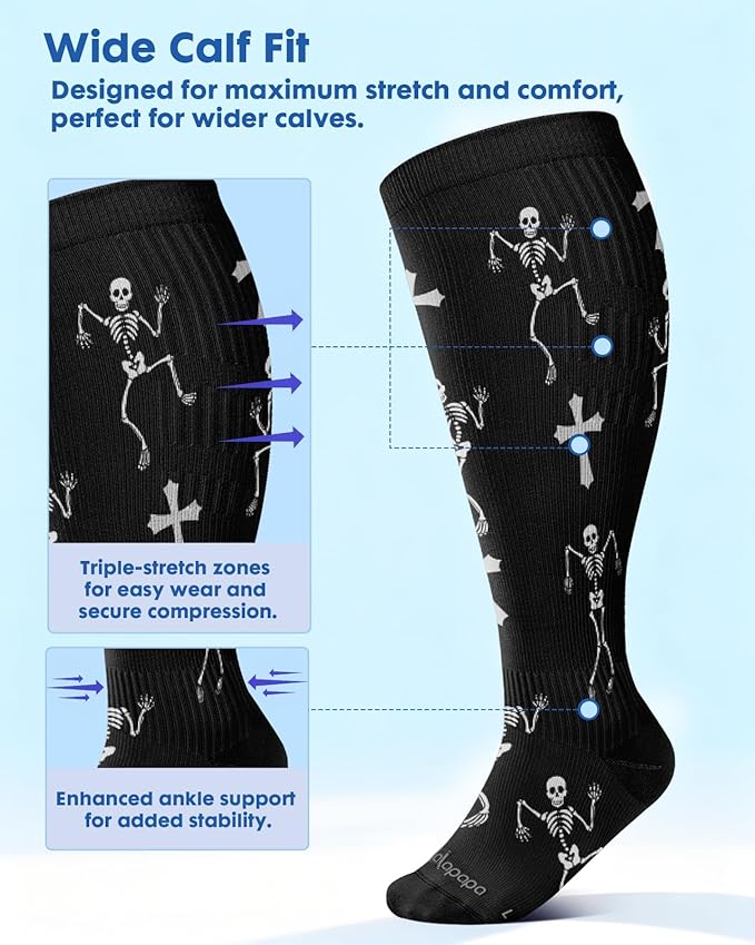 Wide Calf Compression Socks for Women - 3-Pair Plus Size 20-30mmHg Ankle Support Easy on off Socks for Travel Nurse