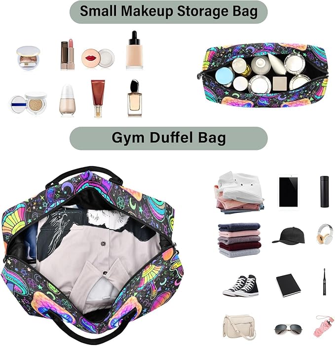 Magic Mushrooms Quilted Travel Bags Weekender Duffle Bags With Toiletry Bag Carry on Overnight Duffels Yoga Gym Bag for Airplanes Business Sports