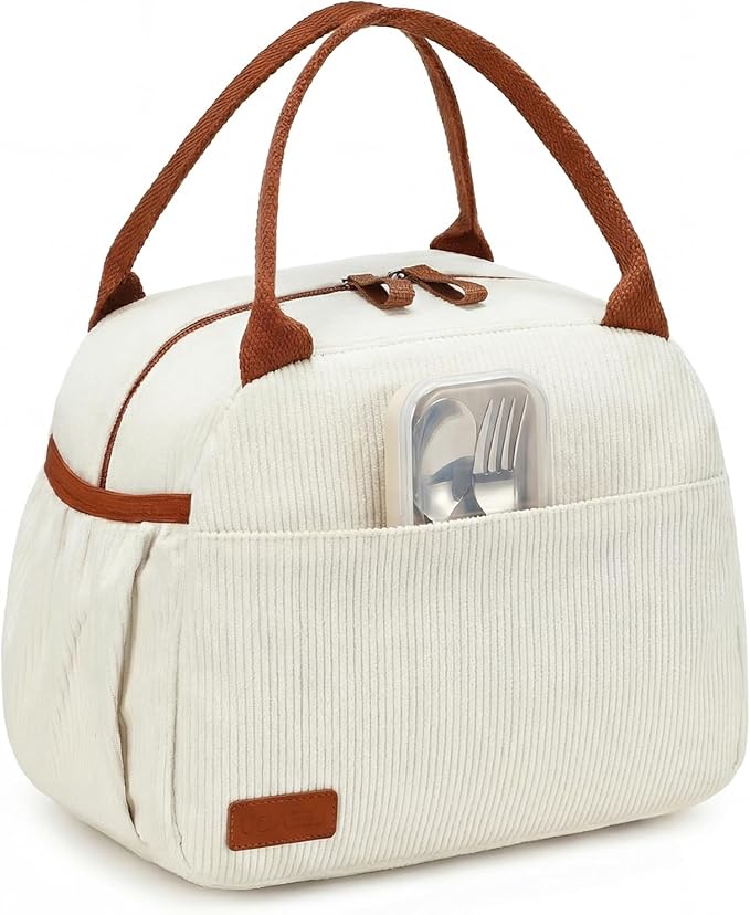 LEDAOU Lunch Box for Women Insulated Lunch Bag Cute Lunchbox Small Cooler Bag Thermal Reusable Lunch Tote for Work School Picnic Travel (Beige)