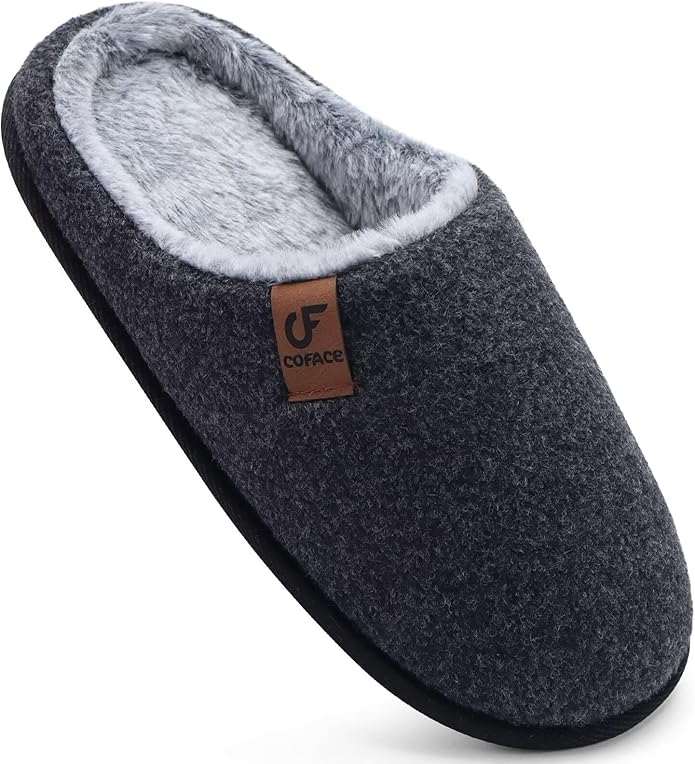 COFACE Mens Cozy Memory Foam Scuff Slippers Casual Slip On Warm House Shoes Indoor/Outdoor Sandal Slippers With Arch Support Rubber Sole Size 7-15