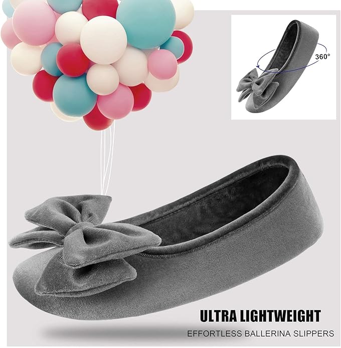 BCTEX COLL Women's Fancy House Slippers with Bow, Ladies Sexy Velvet Ballerina Slipper