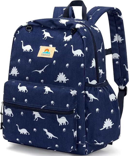 STEAMEDBUN Corduroy Kids Backpack for Boys and Girls 5-8: Boys Backpack for Elementary Kindergarten - 15 inch Cute Backpacks for Kids - Car