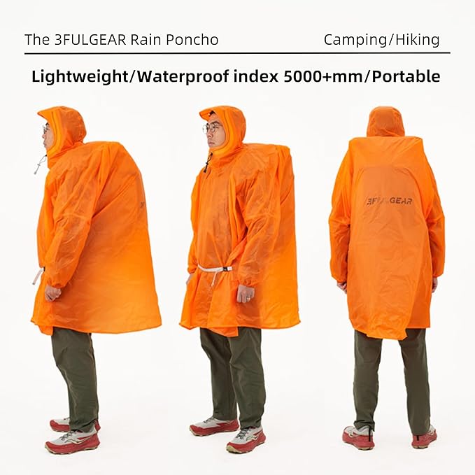 3FULGEAR Hooded Rain Ponchos for Adults, Waterproof Packable Lightweight Rain Coat Jacket for Men Women