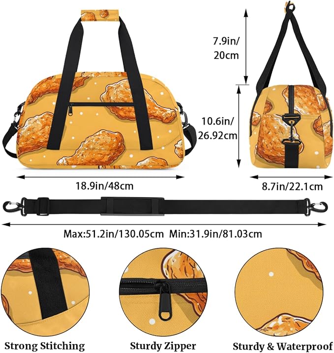 Cartoon Style Fried Chicken Kids-Duffel-Bags Gymnastics Dance Bag Carry-On Overnight Travel Gym Lightweight Dance Sports Bags For Girls Boys Kids，