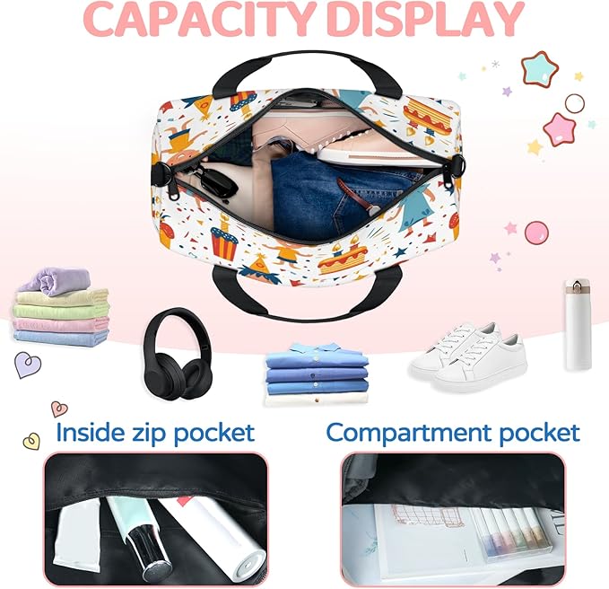 Happy Birthday Travel Duffle Bag for Women Men, Overnight Weekender Bag, Carry on Tote for Sport Gym