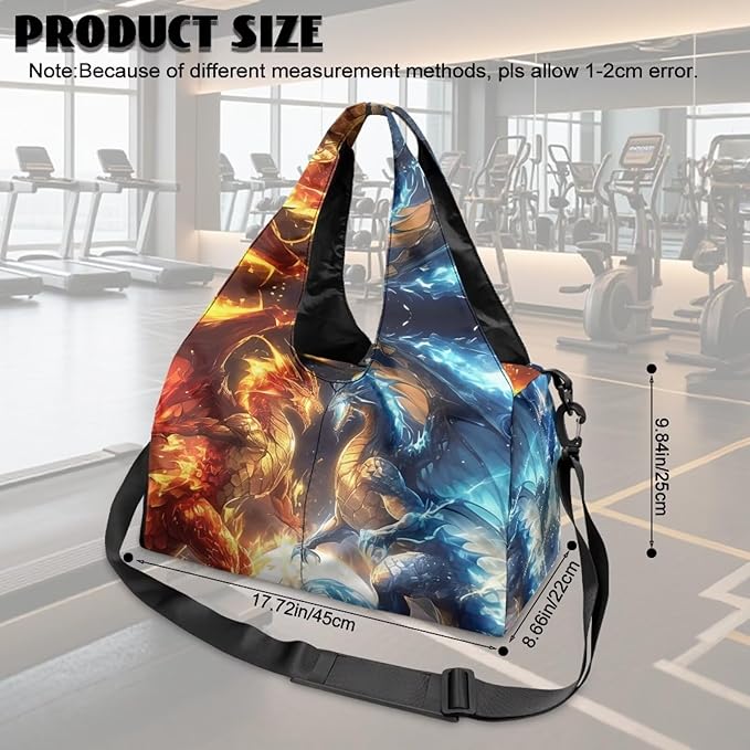 Novelty Sports Duffle Bag for Men Fire Dragon Gym Bag with Shoe Compartment Waterproof Large Capacity Sport Tote Bag with Adjustable Shoulder Strap Zipper Pockets,Yoga Mat Holder Bag