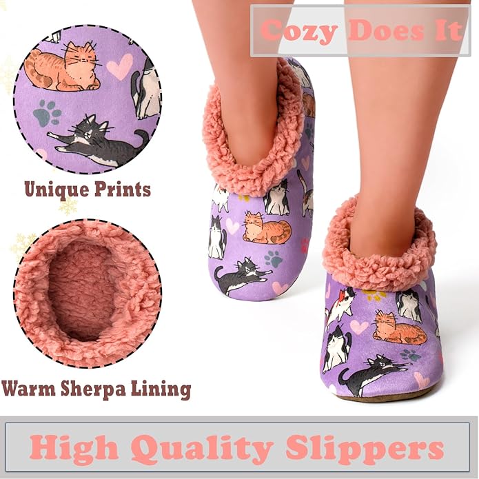 Soft Fuzzy Slippers for Women Indoor, Warm Furry House Sock Shoes Fluffy Lined, Bedroom Booties Non-Slip Gripper Soles, Winter Cozy Christmas Gifts