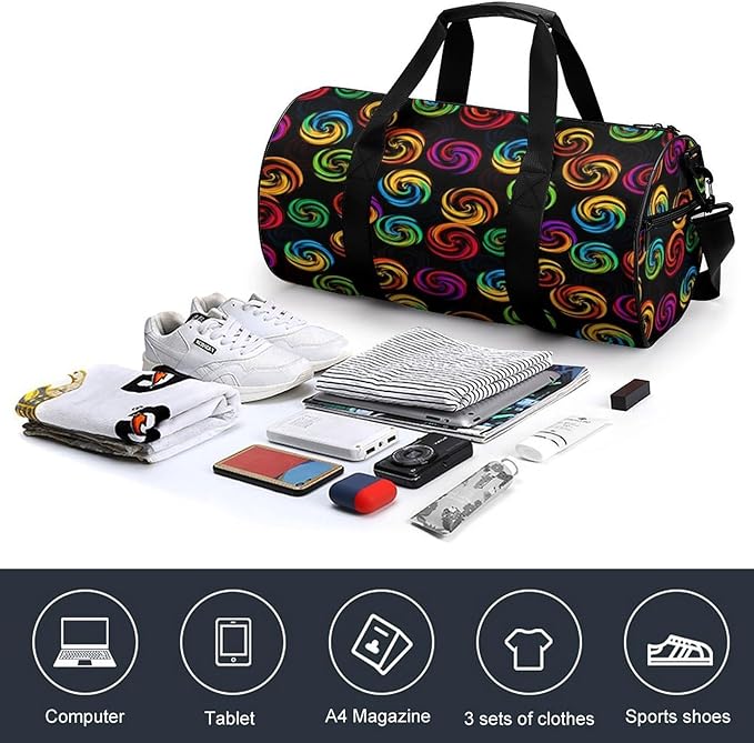 Workout Lightweight Duffel Bags Tie Dye Colorful Rose Black Durable Travel Gym Sports Bag Carry On Weekender Overnight Bag