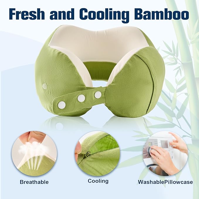 Neck Pillow for Traveling, Travel Pillows for Airplanes,100% Pure Memory Foam Travel Neck Pillow, Adjustable Flight Pillow, Portable Plane Accessories with Eye Mask, Earplugs, Carry Bag