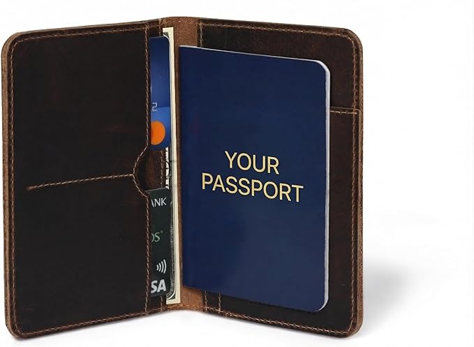 Rustique Leather Passport Holder Collection - Handmade Travel Wallet & Organizer - Full Grain Crazy Horse Leather Covers for Men & Women (Multiple Styles) (Document Organizer - Smoky Bourbon)