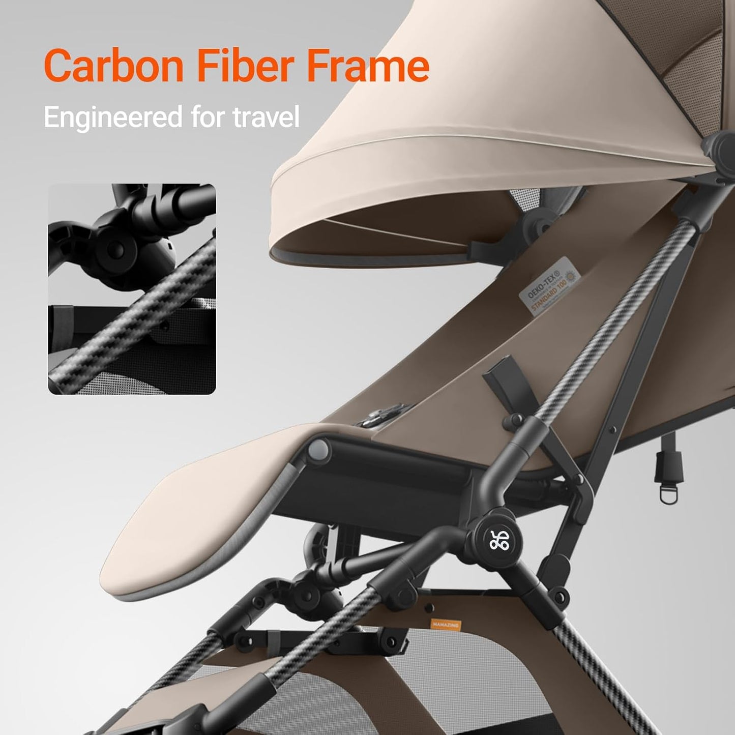 Lightweight Baby Travel Stroller with Carbon Fiber Frame, Compact & Airplane-Friendly, One-Handed Folding Design, 11.6 lbs, Perfect for Toddlers, Organizer & Cushion Included, Simply Taupe