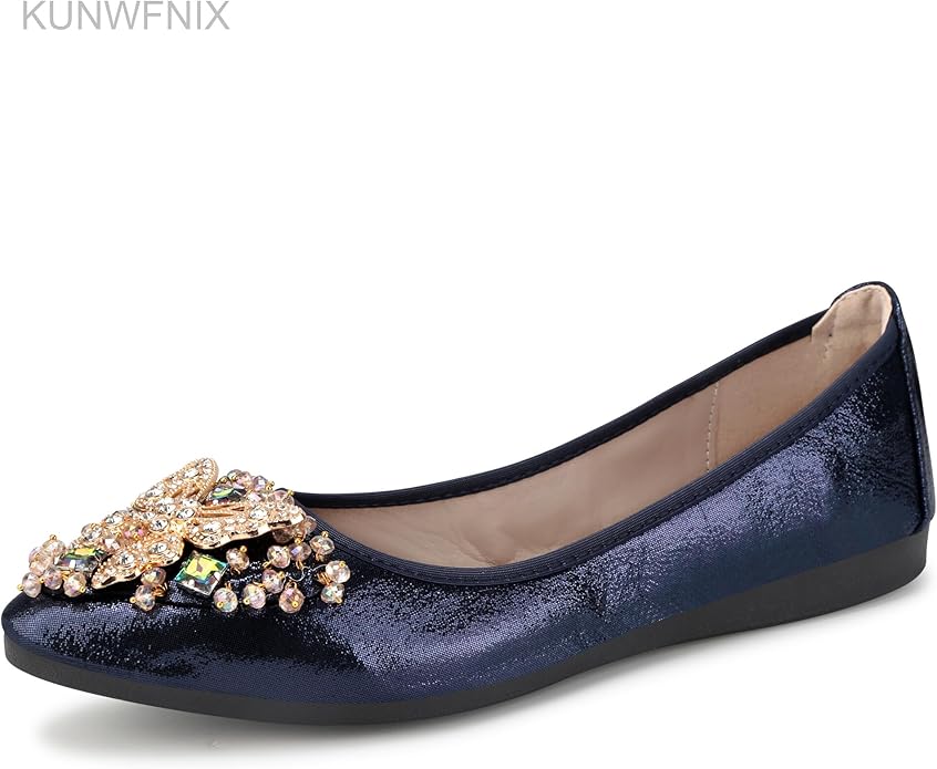 KUNWFNIX Women Ballet Flats Rhinestone Wedding Ballerina Shoes Foldable Sparkly Comfort Slip on Flat Shoes