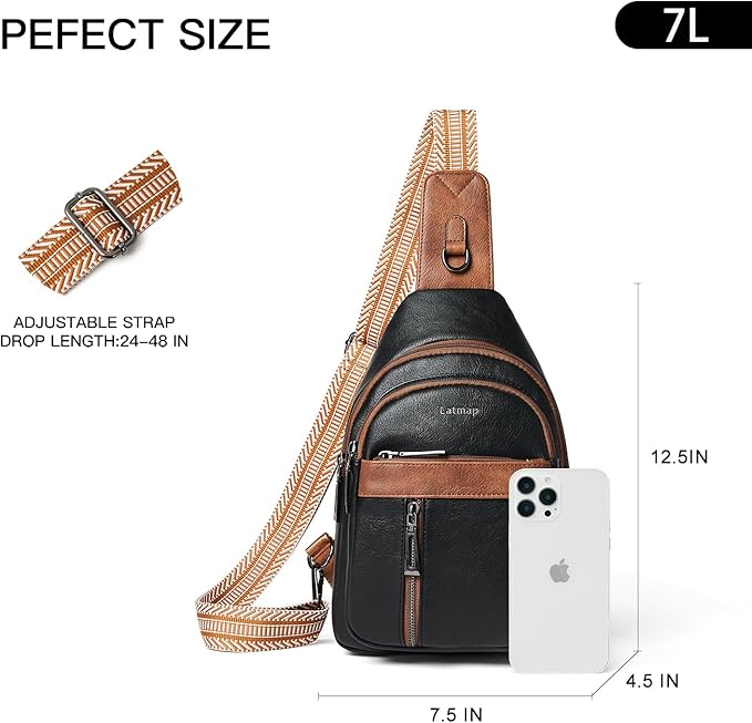 7L Sling Bag For Women Men Backpack Fanny Pack Crossbody Chest Travel Shoulder Belt Bags Purse Handbag PU Leather