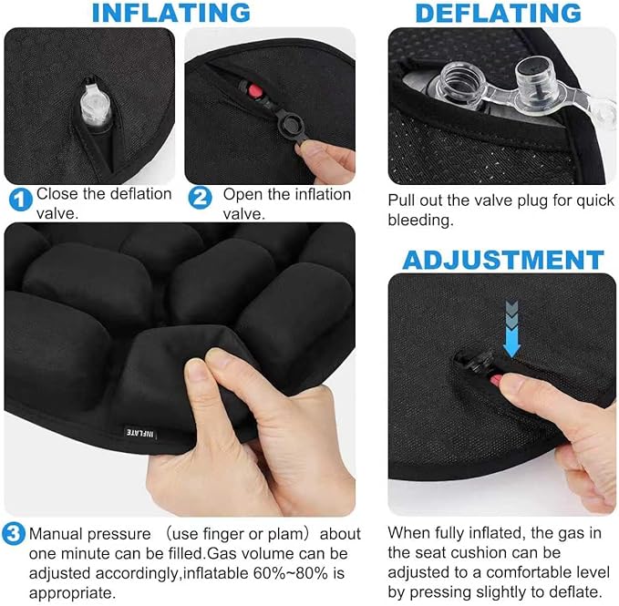 Inflatable Seat Cushion - Airplane Seat Cushion for Long Flights, Stable & Firm Support for Sports & Outdoors, Stadium Bleachers, Travel & Hard Dining Chairs