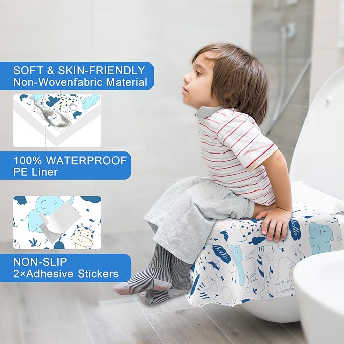 50 PCS Disposable Toilet Seat Covers, Extra Large Portable Potty Seat Covers for Toilet, Bathroom, Toddler & Kid Potty Training Seat Cover, Travel Essentials for Airplane, Trip-Animal