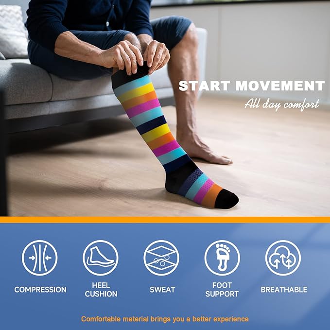 bropite Flora Compression Socks for Women & Men-Knee high 6 Pairs 20-30mmhg Support Running Nurse Travel