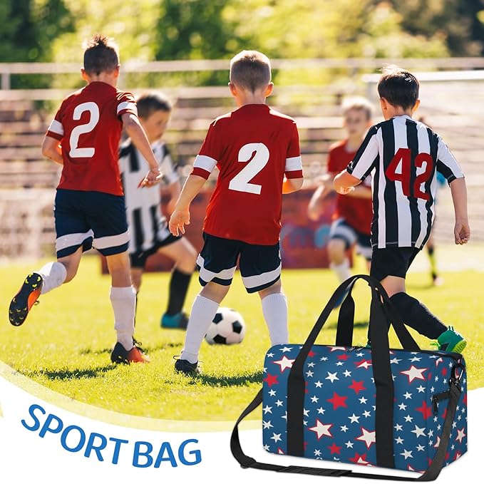 Red White Stars Travel Duffle Bag for Women Men, Overnight Weekender Bag, Carry on Tote for Sport Gym