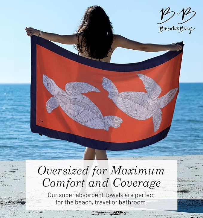Brook + Bay Sand Free Beach Towel, Compact Beach Towel, 35"x78" Beach Towels - Oversized, Sandproof, Light Weight Beach Towel in a Bag - Tortoise