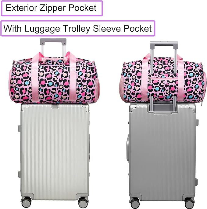 Duffle Bag Girls Kids Cute Waterproof Ballet Dance Sports Gym Weekender Overnight Travel Bags with Shoes Compartment (Pink)