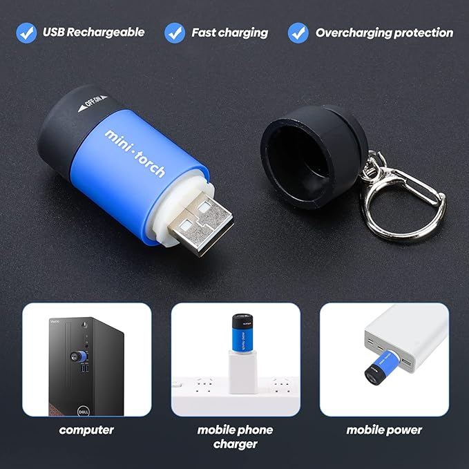 Mini Keychain Light,USB Rechargeable Keychain Flashlights 12 Pack Waterproof Small Flashlights for Emergency LED Tiny Flashlight Colorful Gift for Kids Students Family