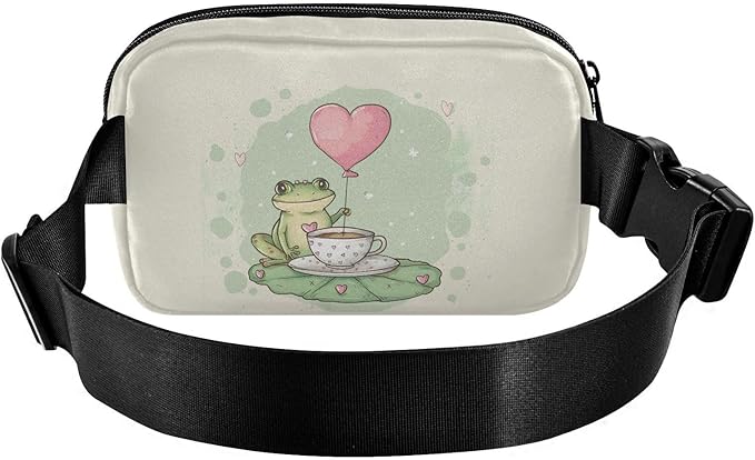 Kawaii Teacup Frog Heart Balloon Fanny Pack for Women Men Water Resistant Fashion Waist Packs with Adjustable Strap Belt Bag for Travel Workout Jogging Hiking 21219095