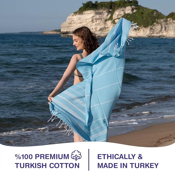 Turkish Beach Towels, Bulk Case of 36 | Oversized, Quick Dry, Sand Free | 100% Cotton, Large 38x71 Towels for Beach, Pool, Travel | Ultra-Soft, Compact, Absorbent | Turquoise