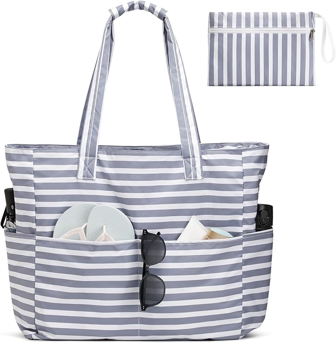 G4Free XL Beach Bag Waterproof Sandproof, Large Foldable Beach Tote with Zipper for Women, Pool Travel Swim Grocery Tote Bag