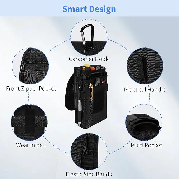 KENOBEE Belt Tool Pouch, Multitool Organizer Electrician Holster Nylon Tactical Pocket Attachment Utility Sheath Bag Tradesman Pro Maintenance Tool Sleeve for EDC Gears Cellphone