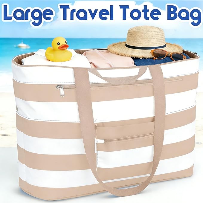 BKNOOU Extra Large Beach Bags Waterproof Sandproof XL Beach Tote Bag for Women Zipper Foldable Swim Pool Bag with Wet Pocket