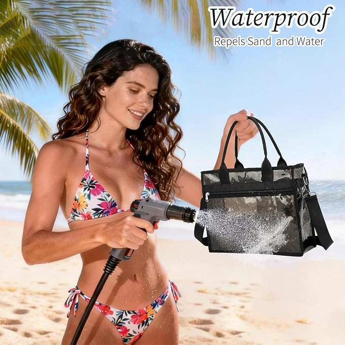 Iridescent Clear Beach Bag for Women, Large Pool Tote Cruise Vacation Essentials - Waterproof, Zipper Closure