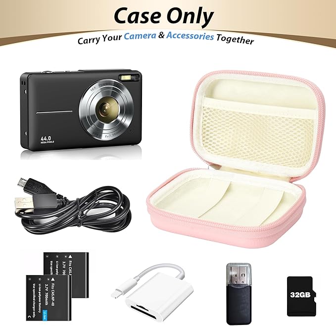 Digital Camera Case for CAMKORY, KODAK PIXPRO FZ45/FZ55, Canon IXUS 285 HS, Lecran, Small Travel Compact Camera Holder with Mesh Pocket for Accessories SD Card (Pink)