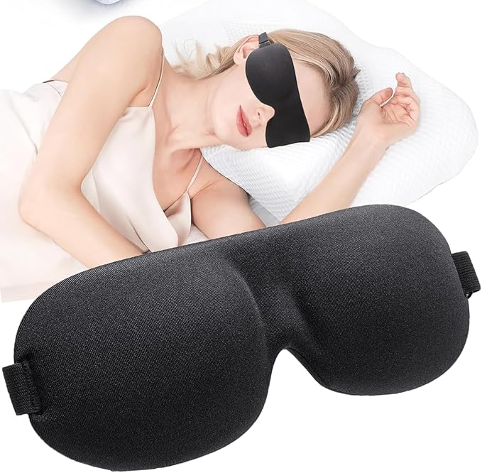 Soft 3D Blackout Sleep Eye Mask 1 Pack for Side Sleepers, Men，Women ，Adjustable Velcro, Night Blindfold,Travel Relaxation (Black)