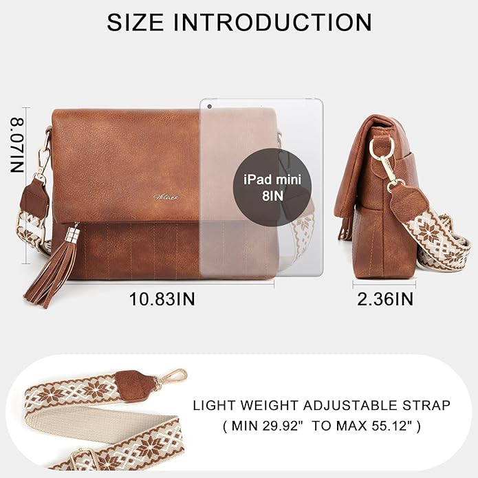 Women's Leather Crossbody Bags Anti Theft Purses RFID Blocking Handbags Trendy Travel Adjustable Strap Tassel