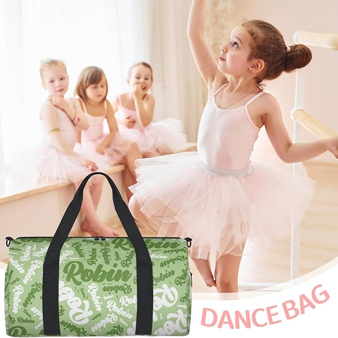 Custom-Dance-Gymnastics-Bag for Girls Personalized Kids Duffle Bag Cheerleader Team Bag for Travel Gym Sport Green White Text