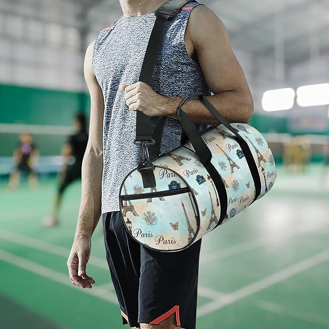 Basketball Football Weekender Bag Eiffel Tower Carry on Beach Yoga Overnight Luggage Bag Sports Gym Bags for Men Women