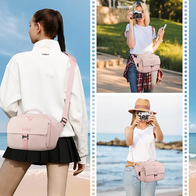 MOSISO Camera Shoulder Bag Case Crossbody Sling Purse, DSLR/SLR/Mirrorless Compact Padded Photography Handbag with Rain Cover Compatible with Canon/Nikon/Sony Cameras and Lenses, Pink