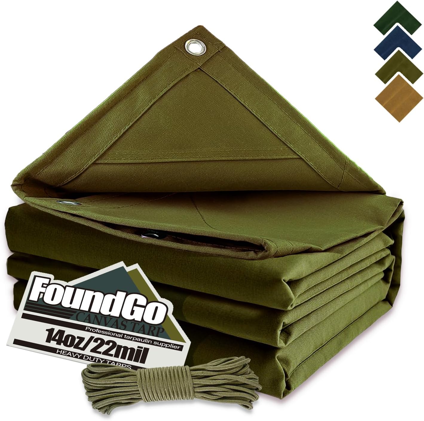 FoundGo Canvas Tarp 8'*10' Heavy Duty Waterproof Tarps with Grommets, UV Resistant, 22 Mil Tarpaulin,14 oz Durable Cloth Covers for Car, Roof, Boat, Camp, Canopy, Woodpile with Ropes.8'*10'