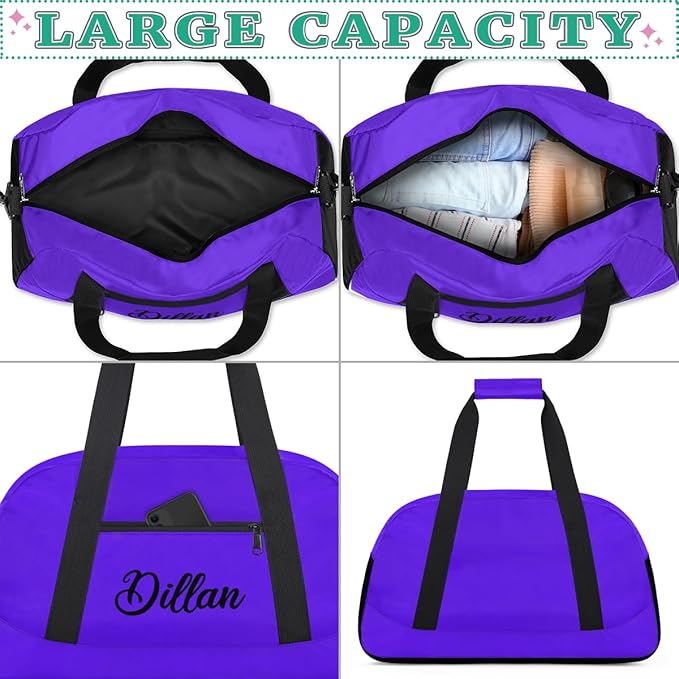 Custom Name Gym Duffel for Kids,Personalized Sports Bag Lightweight Gym Bags for Boys & Girls,Fitness Travel Weekender for Travel, and Workout Violet