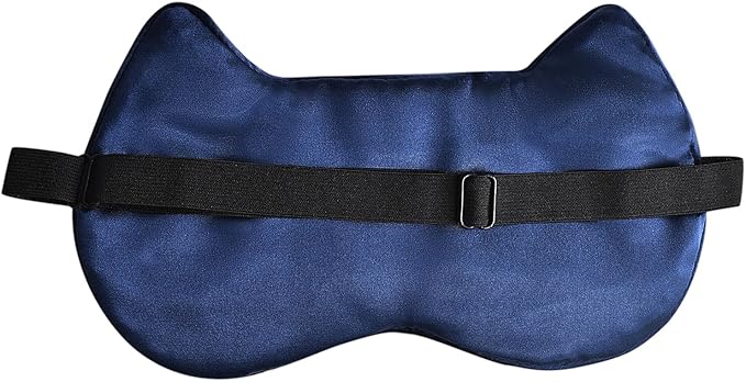 Cute Cat Silk Sleep Mask Adjustable Eye Masks Sleeping Mask Eye Cover Soft Satin Blindfold for Girls Women Men Travel Nap - Navy Blue