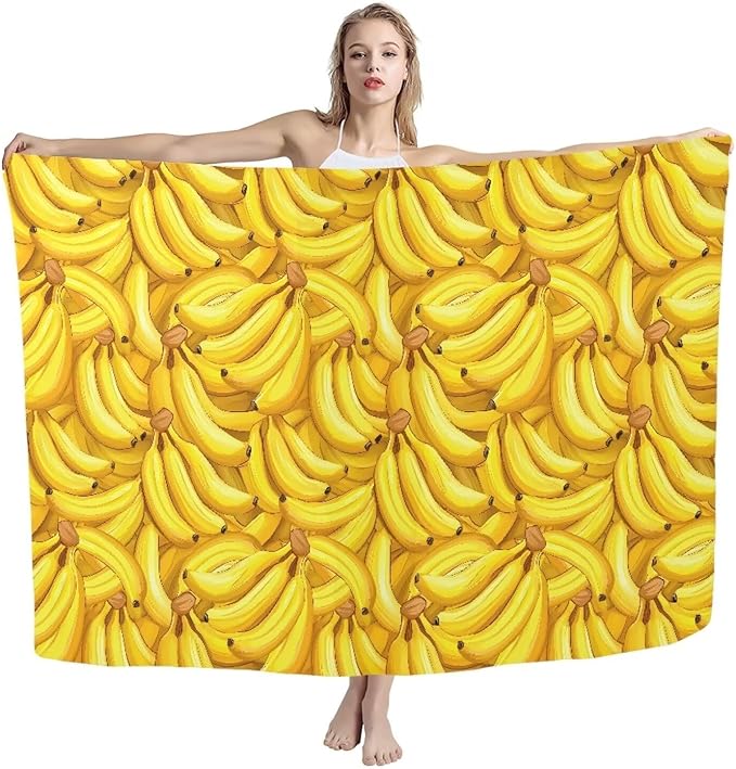 Creative Banana Print Yellow Beach Towel – Oversized (79"x 56") Lightweight Thin Towels for Adults - Quick Dry, Absorbent Easy to Carry Sand Free Travel Towel for Vacation Swimming, M